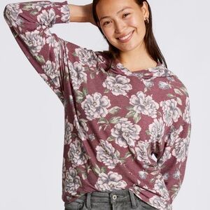 Floral Print Long Sleeve Top - Purple